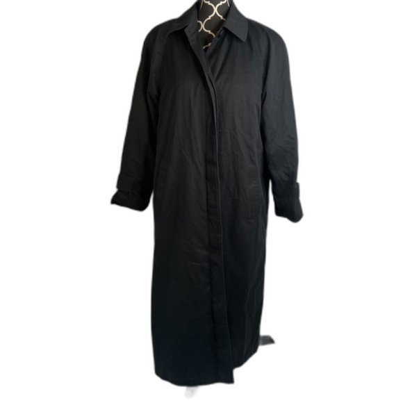 London Fog Black Union Made Wool Lined Classic Long Trench Coat Size 8 Regular - Picture 2 of 15